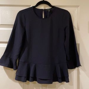NWOT Ann Taylor navy ruffle blouse